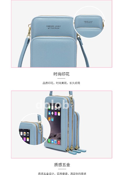 Üç Çekmeli Omuz Cep Telefonu Şeker Rengi Pu Deri Cep Telefonu Büyük Kapasiteli Dokunmatik Ekranlı Bozuk Para Cüzdanı Kadın Crossbody Çantası (Yurt Dışından)