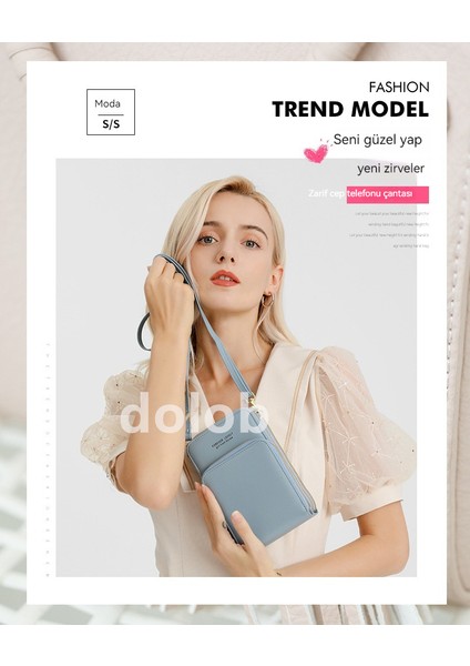 Üç Çekmeli Omuz Cep Telefonu Şeker Rengi Pu Deri Cep Telefonu Büyük Kapasiteli Dokunmatik Ekranlı Bozuk Para Cüzdanı Kadın Crossbody Çantası (Yurt Dışından)
