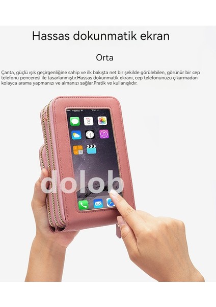 Üç Çekmeli Omuz Cep Telefonu Şeker Rengi Pu Deri Cep Telefonu Büyük Kapasiteli Dokunmatik Ekranlı Bozuk Para Cüzdanı Kadın Crossbody Çantası (Yurt Dışından)
