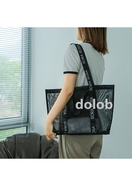 Örgü Omuz Büyük Kapasiteli Örgü Taşınabilir Alışveriş Moda Örgü Şeffaf Plaj Çantası (Yurt Dışından)