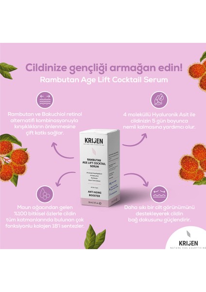 Rambutan Age Lift Cocktail Serum | Acetyl Hexapeptide-8 %3 + Bakuchiol %2 + Maun Ağacı Ekstraktı modelleri