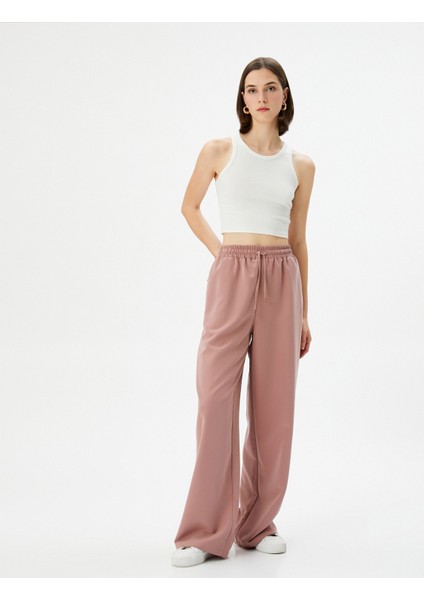 Bol Paça Pantolon Yüksek Bel Beli Bağcıklı Cepli Modal Karışımlı fiyatları