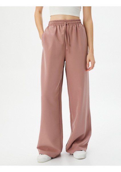 Bol Paça Pantolon Yüksek Bel Beli Bağcıklı Cepli Modal Karışımlı modelleri