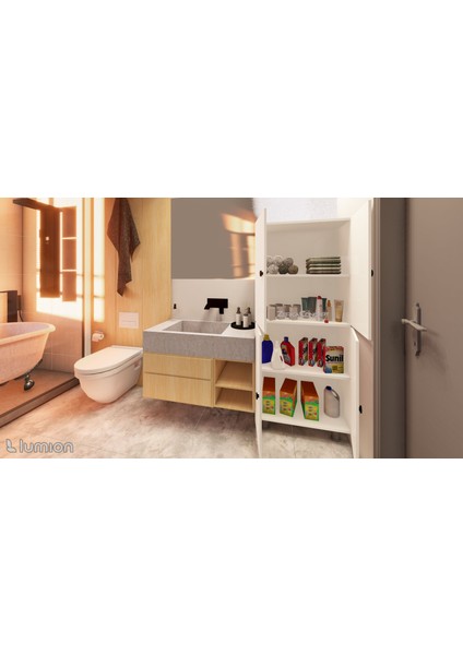 Mut Mdf 4 Raflı Çok Amaçlı Mutfak Banyo Ayakkabılık Dolap 60CM