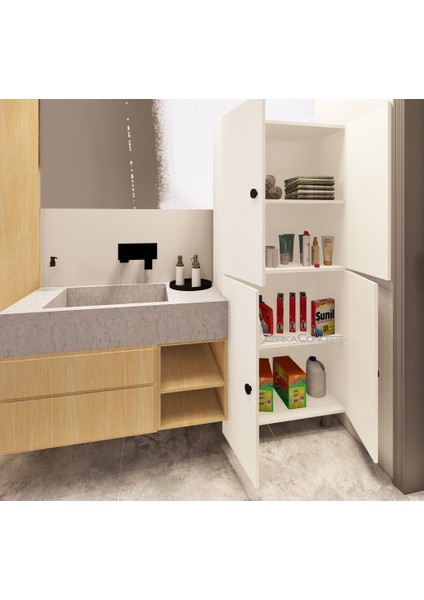 Mut Mdf 4 Raflı Çok Amaçlı Mutfak Banyo Ayakkabılık Dolap 60CM