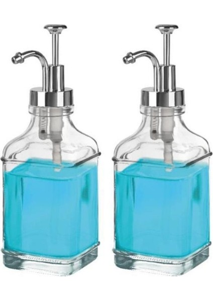 2’li Cam Sıvı Sabun ve Losyon Etiketli Gümüş Tıpalı Deterjan Şişesi Sabunluk 500 ml - 2112020-S C1-1-289