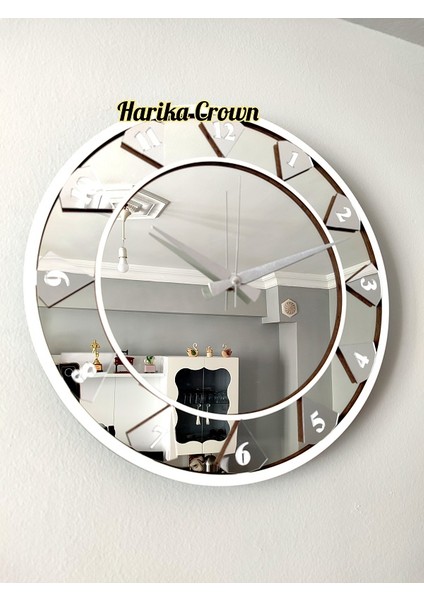 Harika Crown Gerçek Aynalı Dekoratif Duvar Saati (40- 50 Cm)