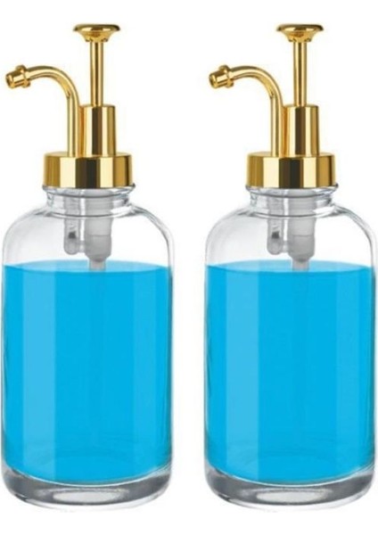 2’li Cam Sıvı Sabun ve Losyon Etiketli Gold Tıpalı Deterjan Şişesi Sabunluk 500 ml Gold - 2012014-G C1-1-289