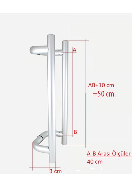 H Kol Köşeli Alüminyum Gri Eloksal 50CM