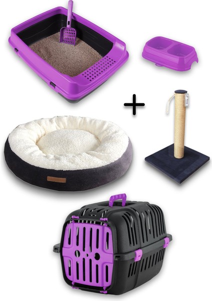 Açık Kedi Tuvaleti Kedi Başlangıç Seti - Mor At8