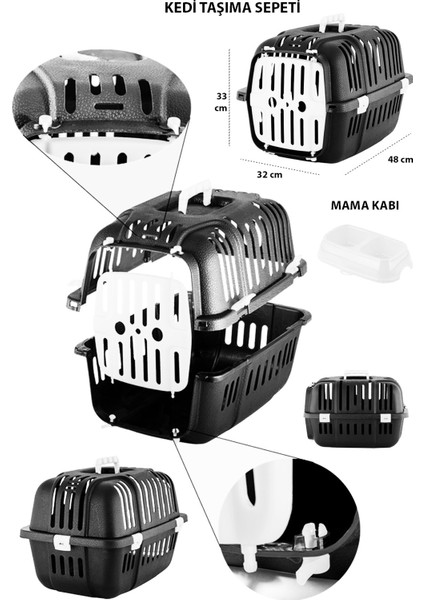 Kurtbay Şekil Kedi Taşıma Kafesi-Sepeti + Simit Yatak ve Büyük Mama Kabı Hediyeli Kedi Seti-T2