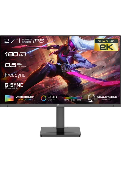 GB-2719FQHD 27" 180Hz 0.5ms SS IPS QHD 1.07B Color Depth HDMI*2+DP*2 Flat Gaming Monitör