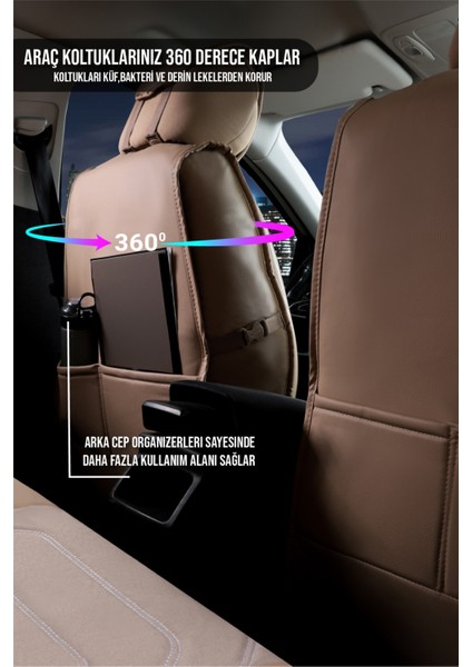 fiat Stilo Lüx Uyumlu Deri Oto Koltuk Kılıfı 5'li Set Tam Takım Lıne Bej