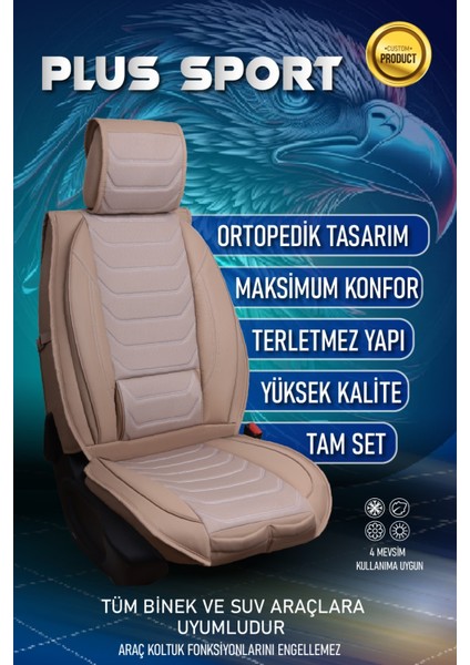 fiat Stilo Lüx Uyumlu Deri Oto Koltuk Kılıfı 5'li Set Tam Takım Lıne Bej