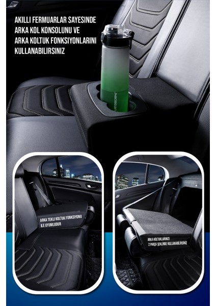 ford Fusion Lüx Uyumlu Deri Oto Koltuk Kılıfı 5'li Set Tam Takım Lıne Siyah Beyaz