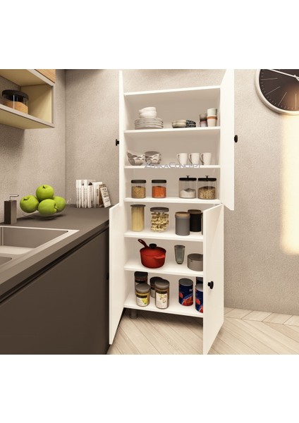 Tamamı Mdf 6 Raflı Çok Amaçlı Mutfak Banyo Ayakkabılık Dolabı 70 cm