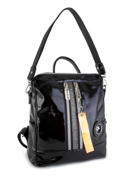 Vera Çanta Nas Bag Kadın Sırt Çantası Siyah Kırışıkk Simli