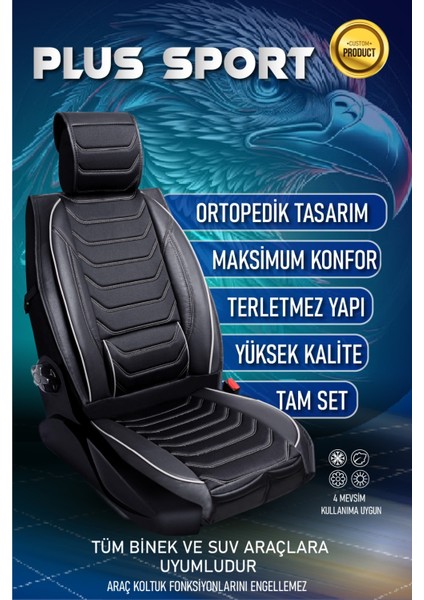 Chery Tiggo Lüx Uyumlu Deri Oto Koltuk Kılıfı 5'li Set Tam Takım Lıne Siyah Beyaz