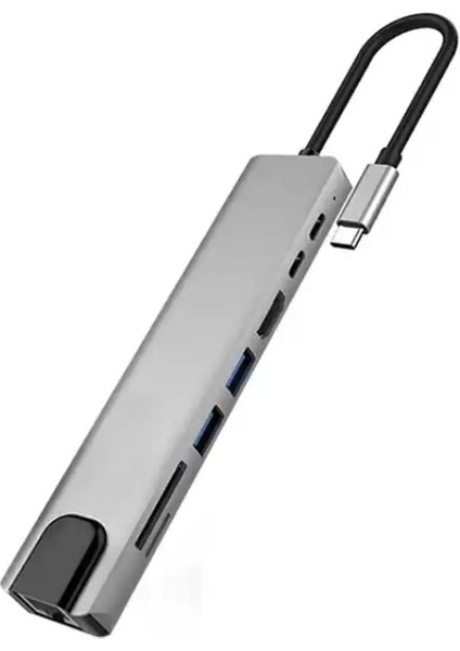 8 in 1 Type C to 2 Port USB 3.0 2 SD Kart TF Kart HDMI RJ45 2PD Kablolu Adaptör iphone 15 Serisi Uyumlu Type C Girişli Android Cihazlara Uyumlu ZR38