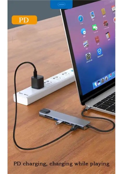 8 in 1 Type C to 2 Port USB 3.0 2 SD Kart TF Kart HDMI RJ45 2PD Kablolu Adaptör iphone 15 Serisi Uyumlu Type C Girişli Android Cihazlara Uyumlu ZR38