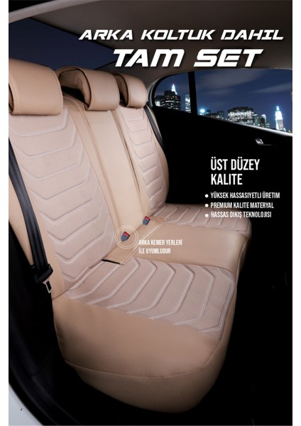 Bmw X3 Lüx Uyumlu Deri Oto Koltuk Kılıfı 5'li Set Tam Takım Lıne Bej