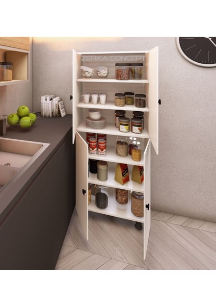 Simla Çok Amaçlı Mutfak Banyo Ayakkabılık Dolabı 180 cm 6 Bölmeli