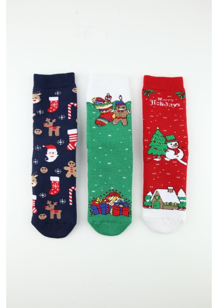 3lü Noel Kaydırmaz Havlu Çocuk Soket Çorap