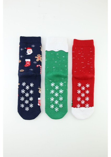 3lü Noel Kaydırmaz Havlu Çocuk Soket Çorap