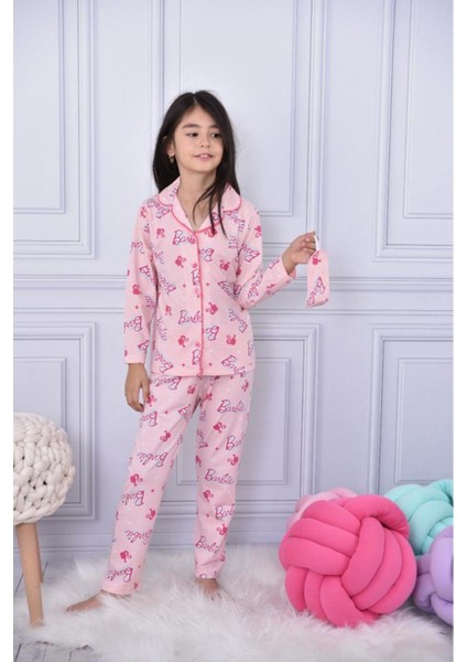 Lolliboom Kids Lolli Boom Kids Yeni Sezon Kız Çocuk Düğmeli Pijama Takımı Oyuncak Bebek Baskılı Göz Bandı Dahil