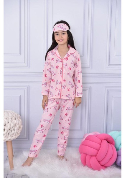 Lolliboom Kids Lolli Boom Kids Yeni Sezon Kız Çocuk Düğmeli Pijama Takımı Oyuncak Bebek Baskılı Göz Bandı Dahil