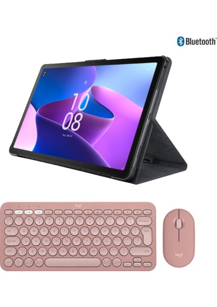 Tab M10 Plus (3rd Gen) TB128FU 10.6" 4gb + 128GB Wifi + Bluetooth Tablet ZAAS0033TR + Logitech Pebble 2 Kablosuz Klavye Mouse Seti Pembe