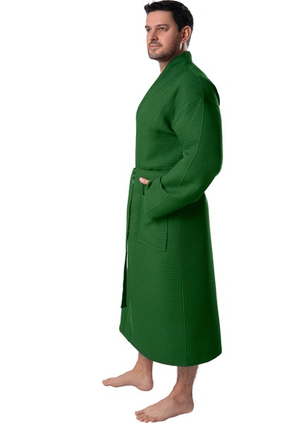Erkek Bornoz Waffle Desenli Organik Bornoz Erkek Bornoz - Yeşil Bornoz