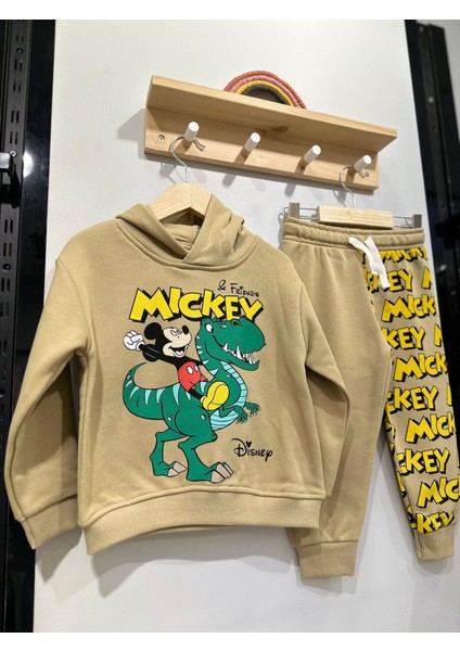 Yeni Sezon Disney Mickey Mouse Baskılı Pamuklu Kapüşonlu Sweatshirt Eşofman Takımı fiyatları
