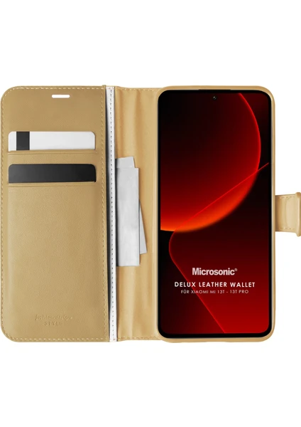 Xiaomi Mi 13T Pro Kılıf Delux Leather Wallet Gold