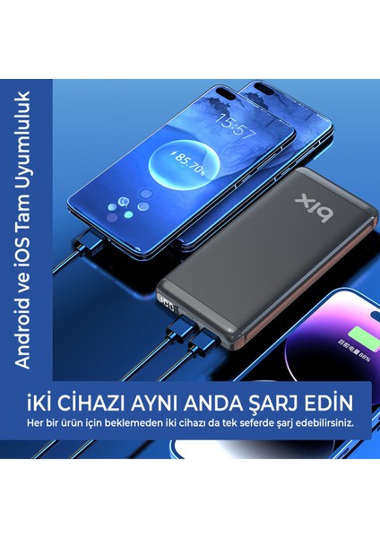 BXPB107 10000MAH 20W Pd Type-C ve Usb-A Scp 22.5W Qc 3.0 18W Çift Çıkışlı LED Ekranlı Powerbank Siyah