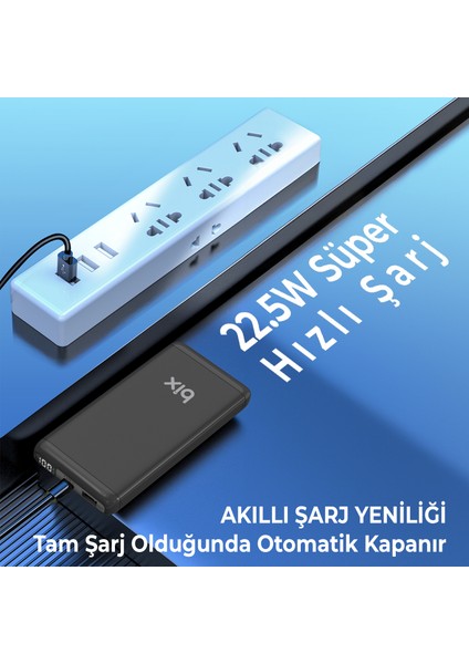 BXPB107 10000MAH 20W Pd Type-C ve Usb-A Scp 22.5W Qc 3.0 18W Çift Çıkışlı LED Ekranlı Powerbank Siyah