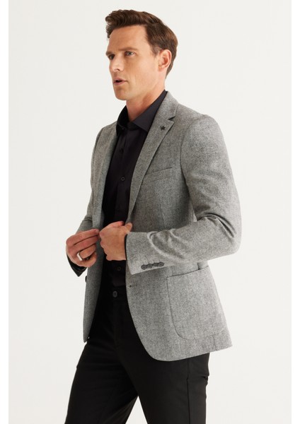 ALTINYILDIZ CLASSICS Erkek Gri Slim Fit Dar Kesim Mono Yaka Yünlü Blazer Ceket fiyatları
