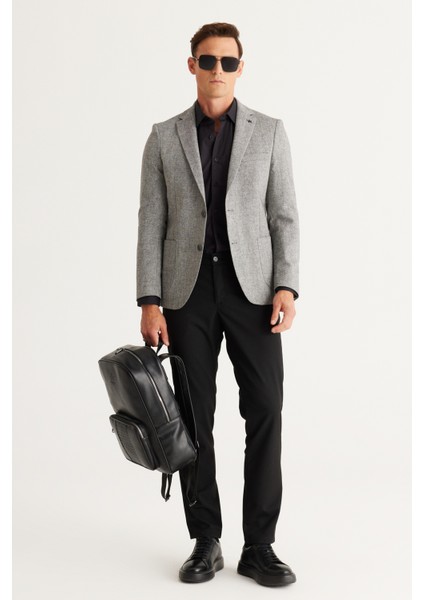 ALTINYILDIZ CLASSICS Erkek Gri Slim Fit Dar Kesim Mono Yaka Yünlü Blazer Ceket fırsatları