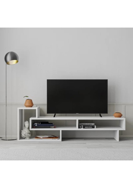 Tv Ünitesi Dolaplı Tv Sehpası Kitaplıklı Raflı Beyaz %100 Mdf TVU18