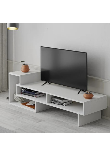 Tv Ünitesi Dolaplı Tv Sehpası Kitaplıklı Raflı Beyaz %100 Mdf TVU18