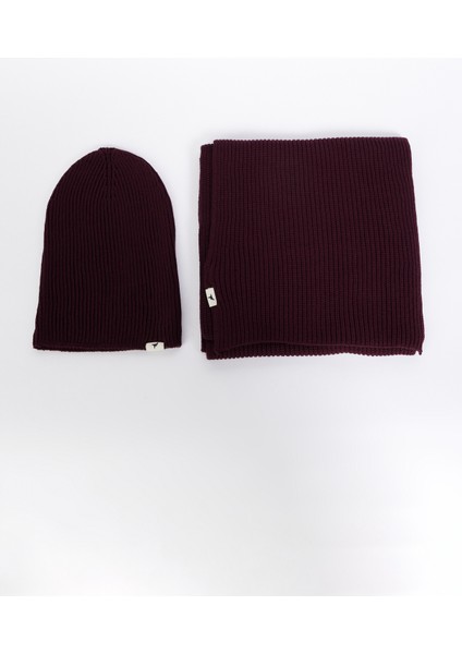 Erkek Bordo Rüzgar Geçirmez Sıcak Tutan Triko Atkı-Bere Set