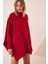 Kadın Bordo Oversize Yırtmaçlı Panço Triko Kazak HZL23W-BD1100761 2