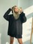 Polarlı Kalın Kışlık Oversize Kapüşonlu Sweatshirt Unisex Siyah 6