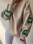 Kadın Bej Kolları Chicago Baskılı Oversize Bisiklet Yaka Sweatshirt 2