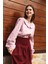 Vintage Pembe-Bordo Çiçekli Bebe Yaka Dantelli Poplin Bluz 1