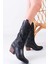 Kadın Virola Siyah Orta Boy Nakışlı Kovboy Çizme 2