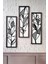 Geometrik Yaprak Desenli 3'lü Set, 3 mm Mdf, Siyah Ahşap Çerçeveli, Uv Baskılı 1
