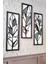 Geometrik Yaprak Desenli 3'lü Set, 3 mm Mdf, Siyah Ahşap Çerçeveli, Uv Baskılı 3