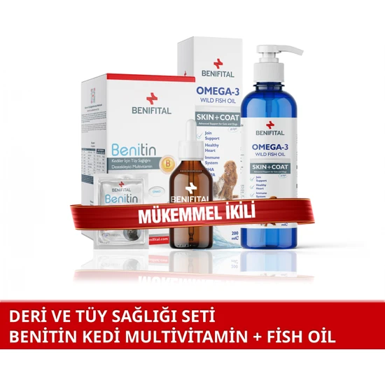 Kedi Deri Ve Tüy Sağlığı Seti Tüy Dökümü Önleyici Benitin + Fish Oil (Biotin ve Omega 3-6)