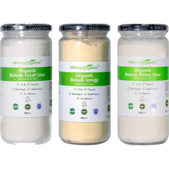 White Organic Organik Bebek Ek Gıda Seti 6-7-8 Ay Bebek İrmiği Tam Pirinç Unu Tam Yulaf Unu